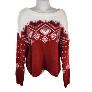 Ruby Moon Sweater Womens Size Large Wool Blend Pullover Red Snowflake Heart Knit